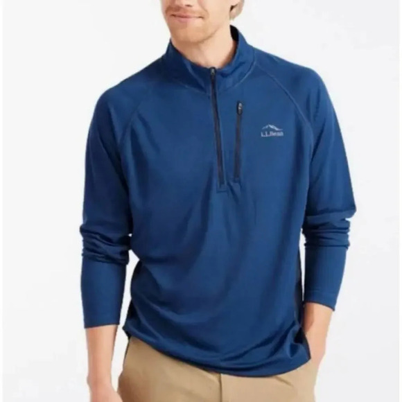 L.L. Bean Mens Ridge Runner 1/4 Zip Blue Long Sleeve Lightweight Outdoors Layer - Picture 1 of 9
